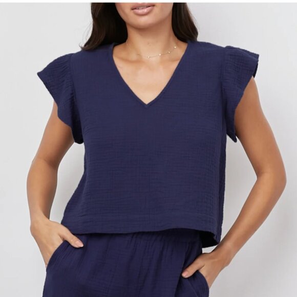 Rails | Matching Set Miley Top & Leon Pant Admiral Blue Cotton Gauze Set Size L - Picture 2 of 16